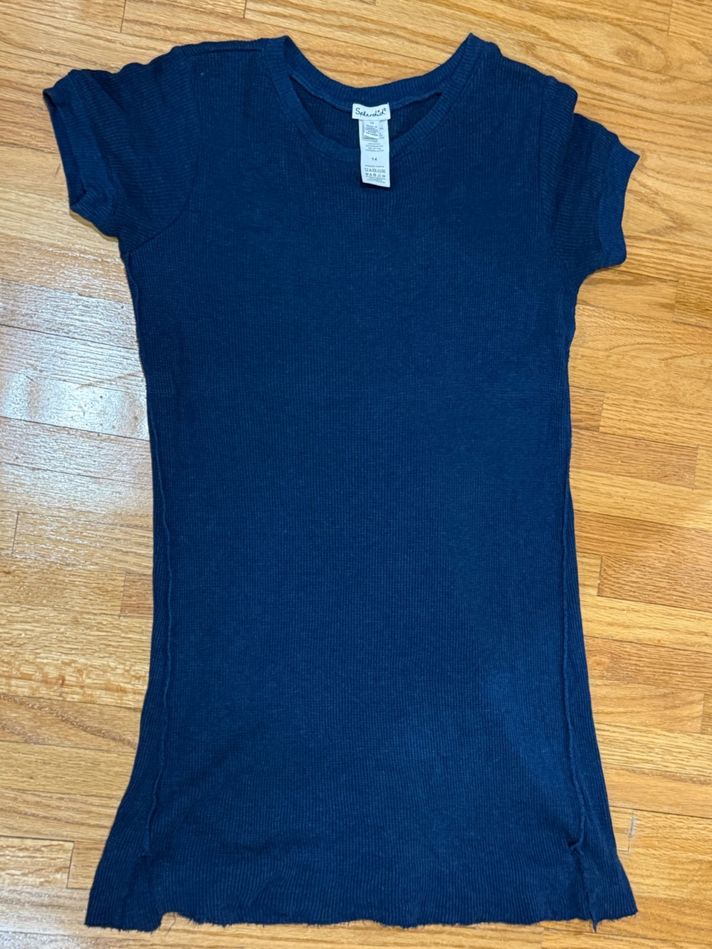 Splendid Navy Blue Waffle Knit Raw Hem T-Shirt Dress NWOT Youth XL/Women’s XS